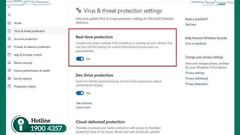 Tắt tạm thời Real-time Protection